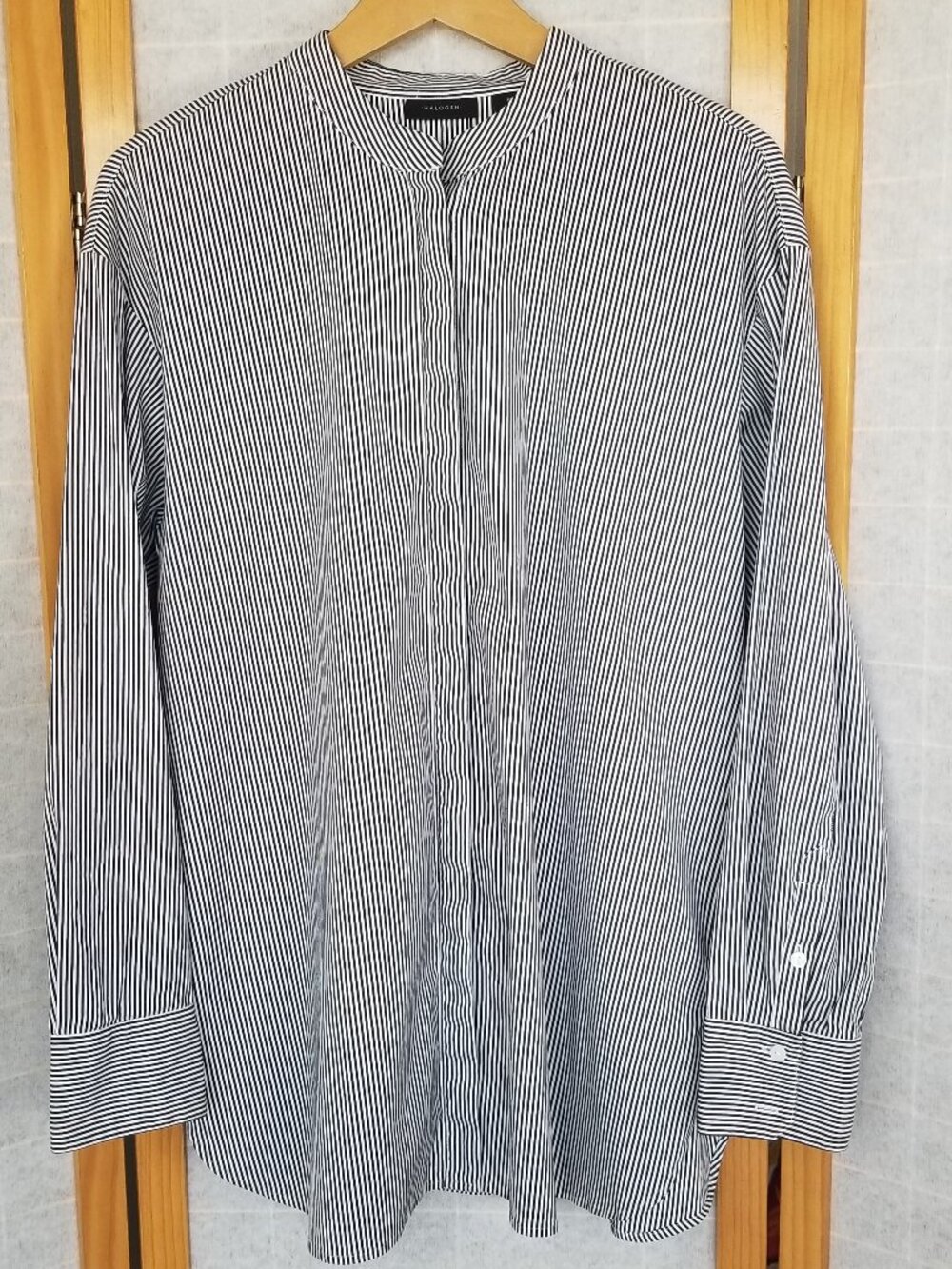 Halogen Long Sleeve Blouse Navy Stripe Tunic Length Oversize Medium